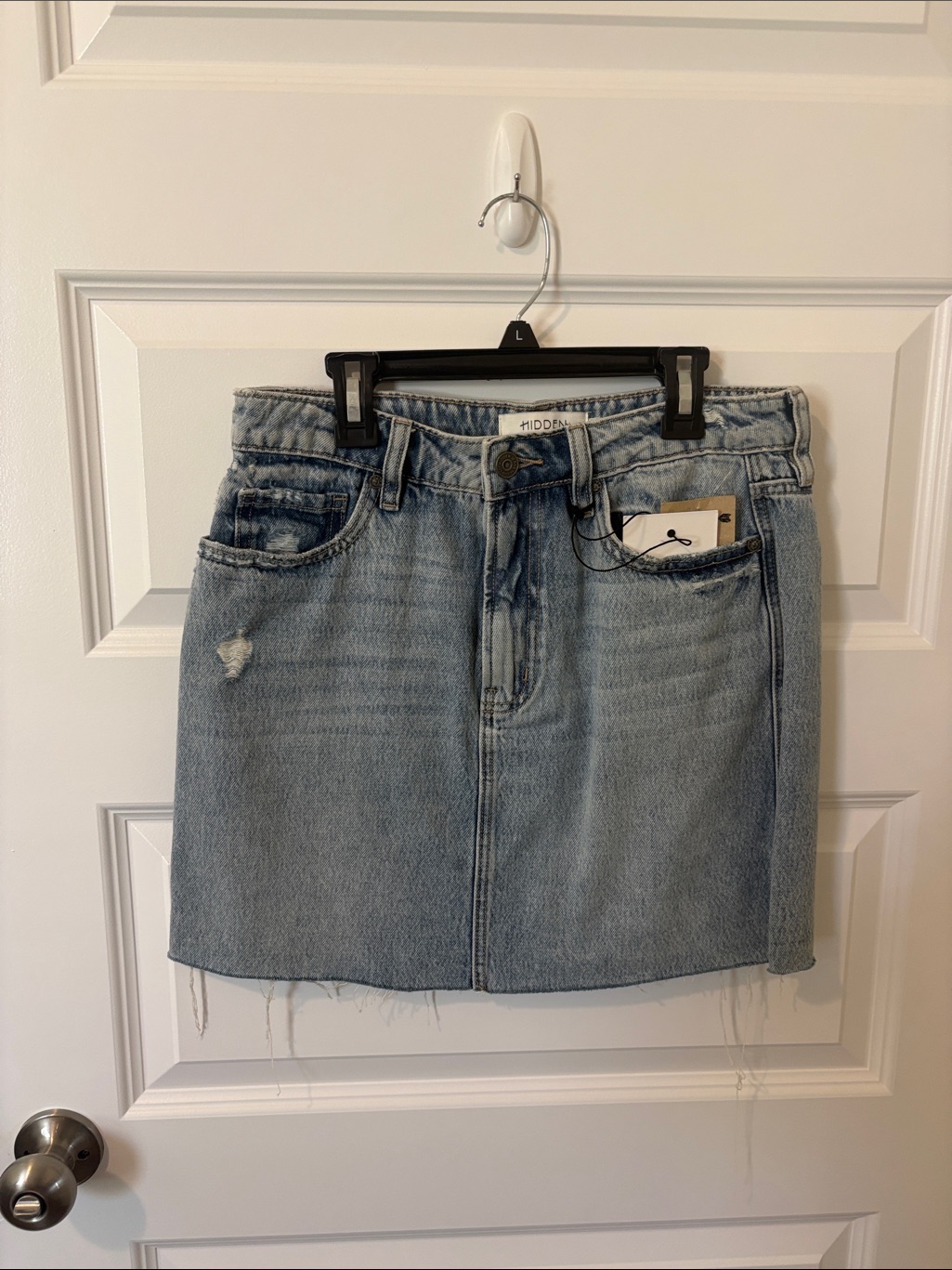 Hidden Peyton Light Blue Denim Mini Skirt - Casual Raw Hem